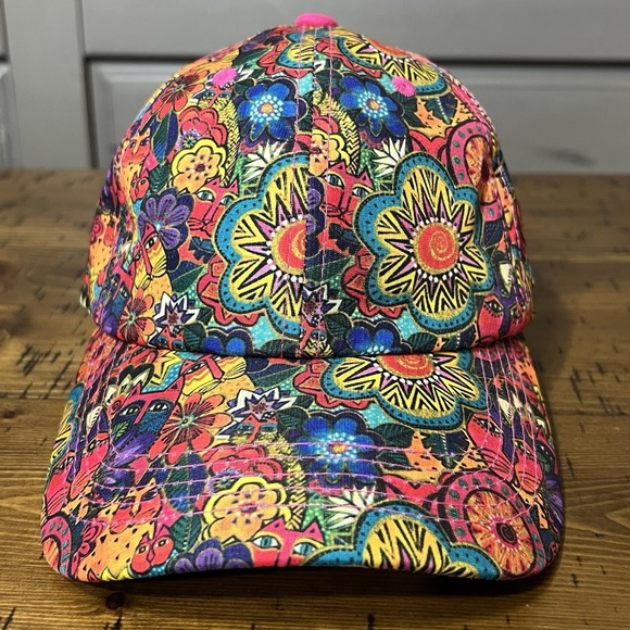 Laurel Burch Women Colorful Cats Floral Abstract Art Adjustable Baseball Hat Cap - Picture 5 of 11